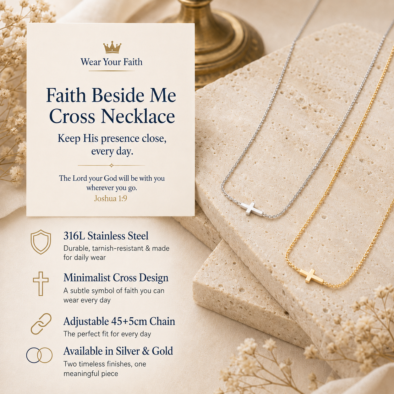 Faith Beside Me Cross Necklace