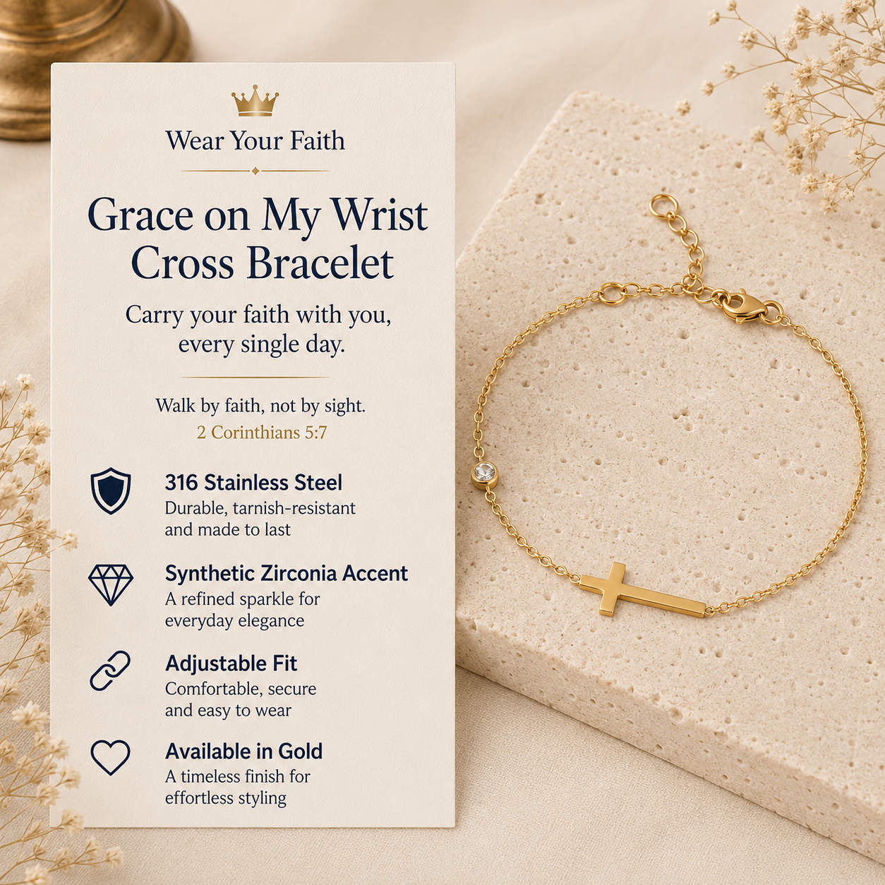 Grace On My Wrist Zirconia Cross Bracelet