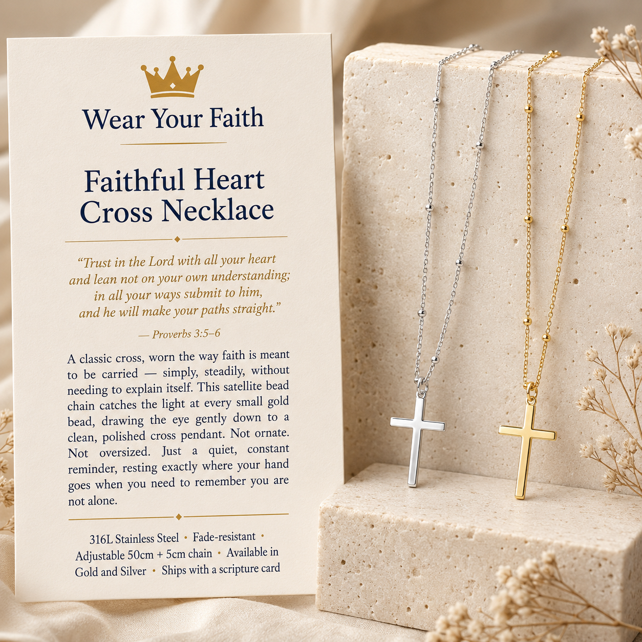 Faithful Heart Cross Necklace