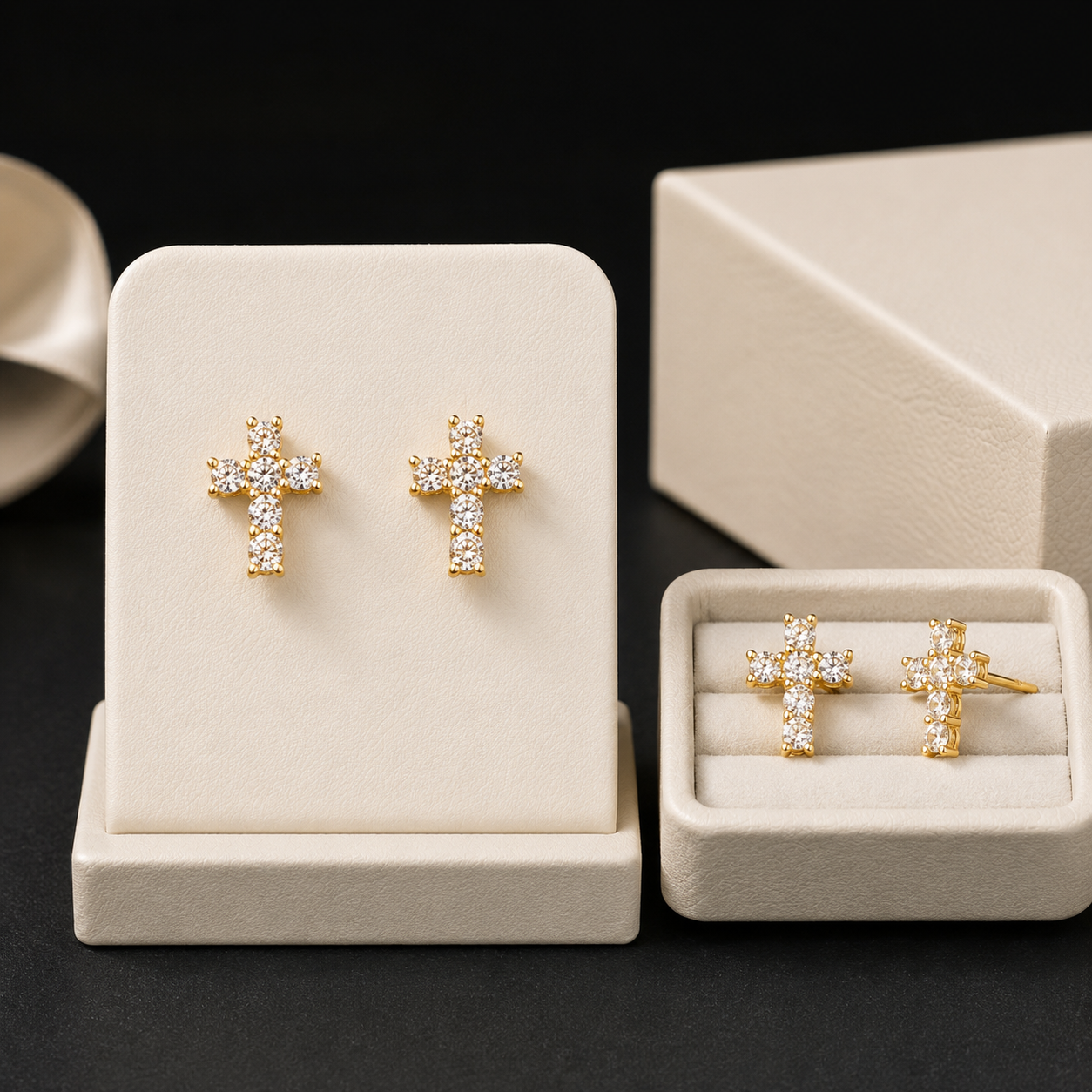 His Light Crystal Cross Studs