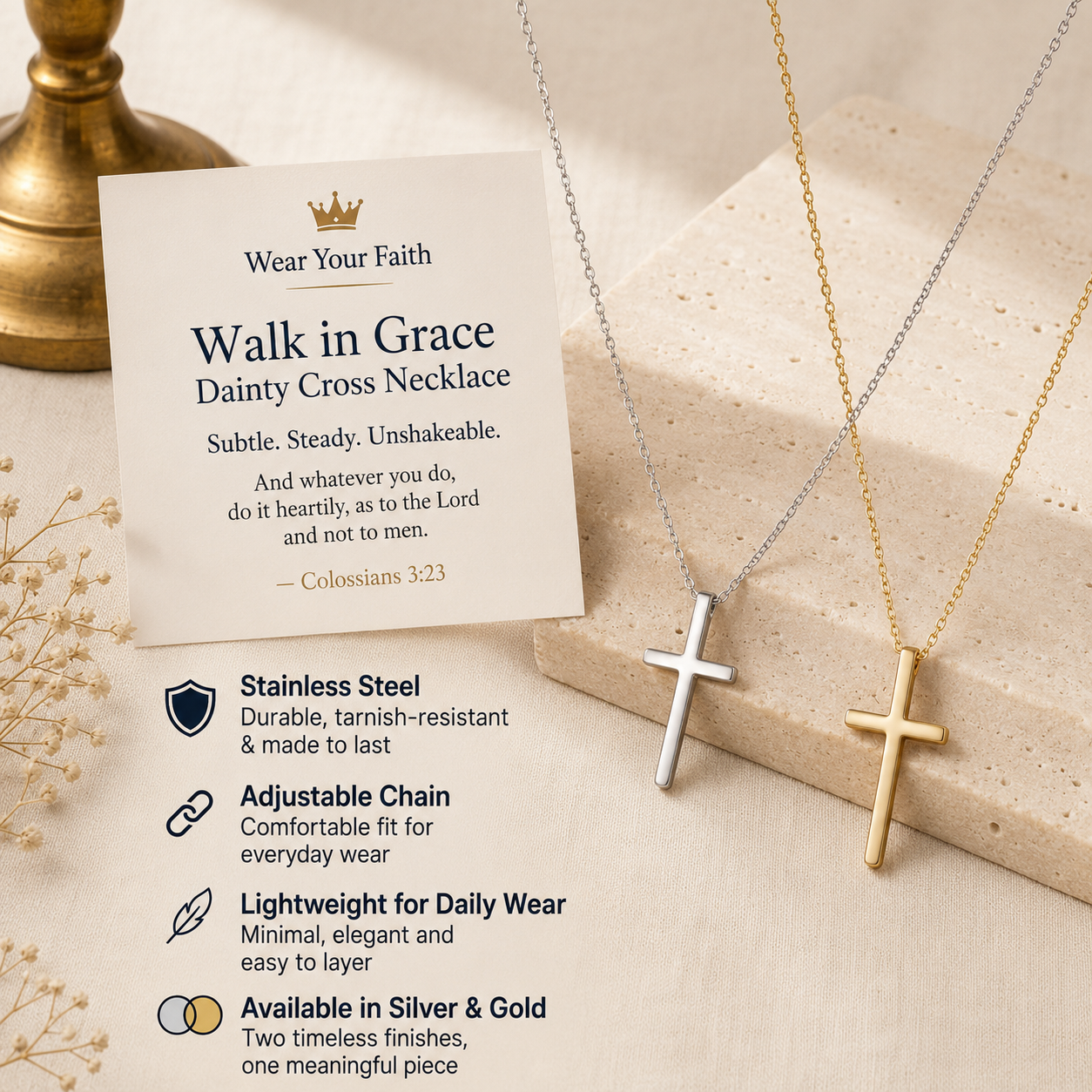 Walk in Grace Dainty Cross Necklace