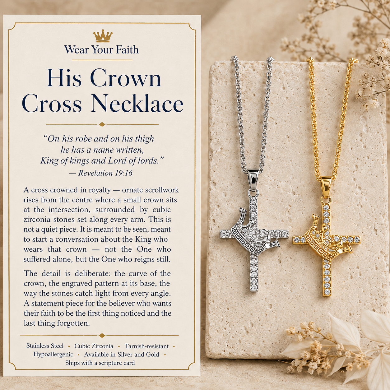 His Crown Cross Necklace