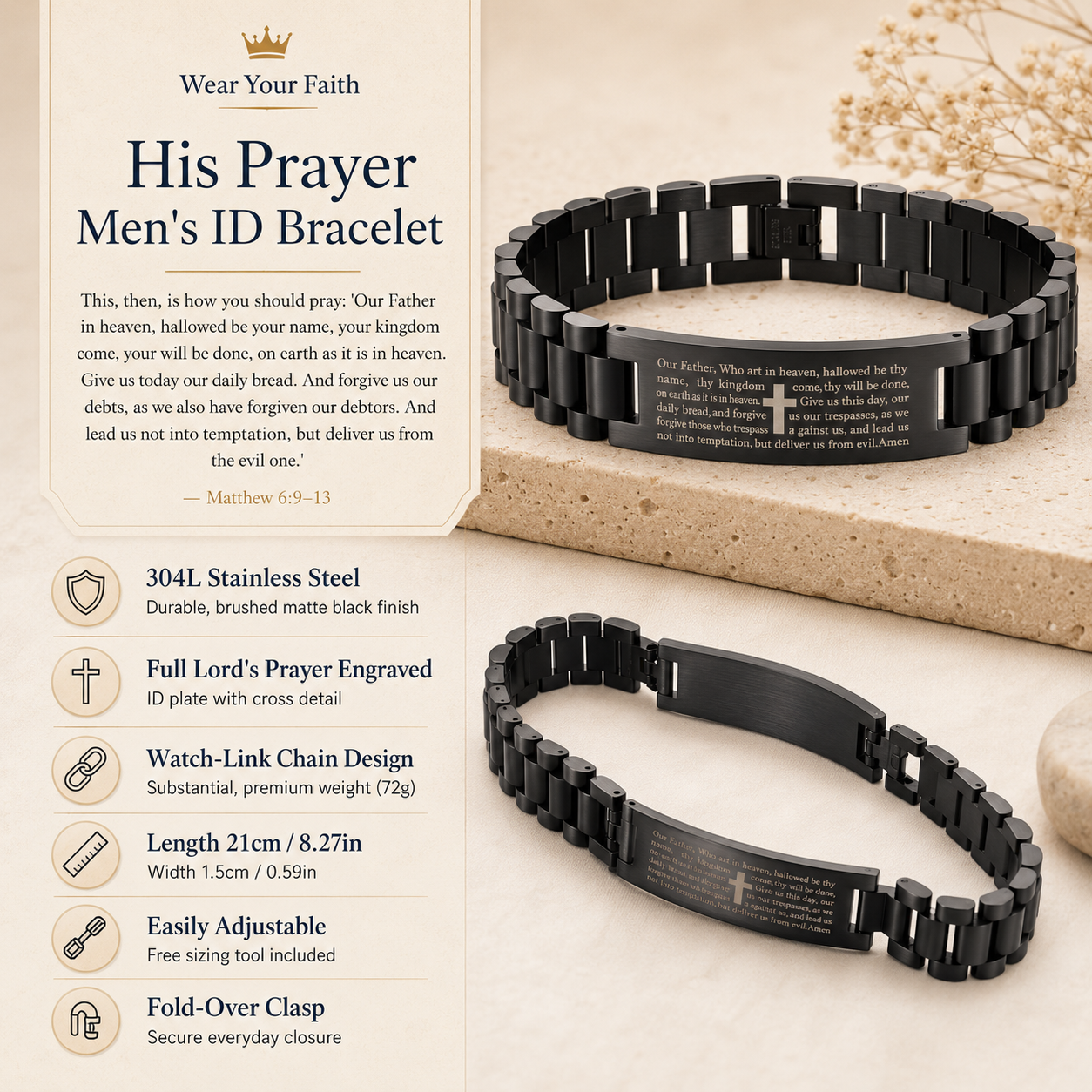His Prayer Men's ID Bracelet