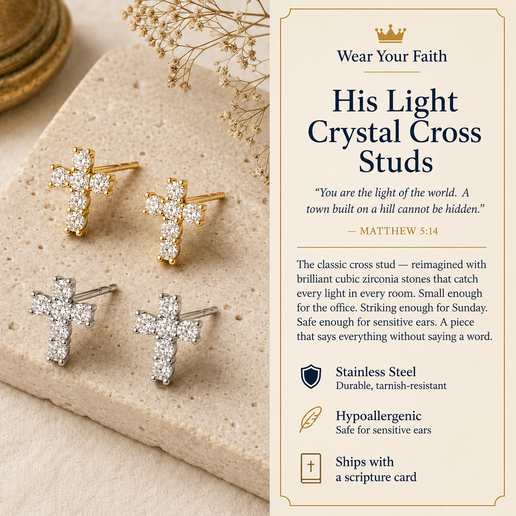 His Light Crystal Cross Studs