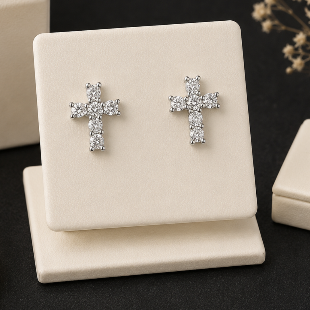 His Light Crystal Cross Studs