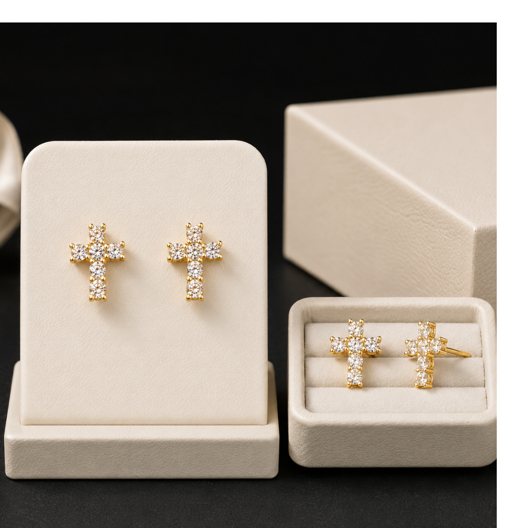 His Light Crystal Cross Studs